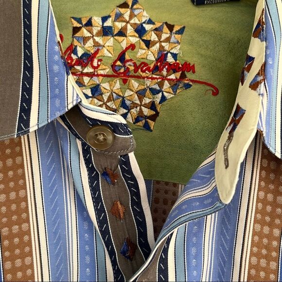 Robert Graham Striped Contrast Collar and Cuff Cotton/Silk Button Down Shirt LT - Picture 3 of 11